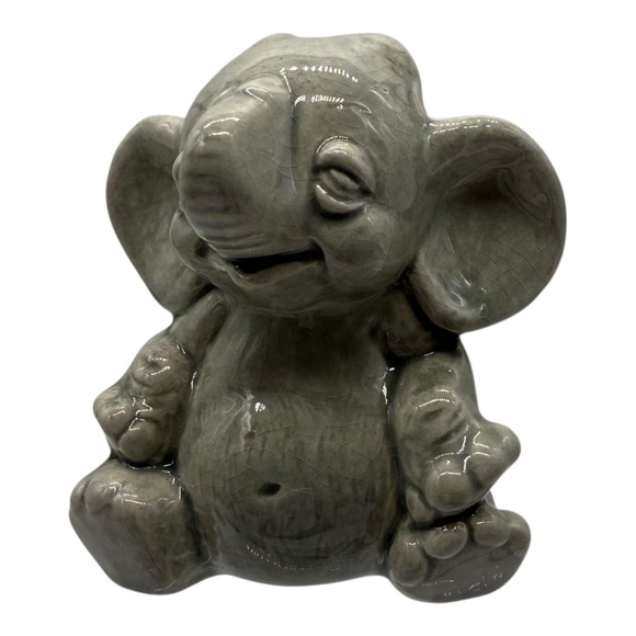 Elephant Figurine Ceramic Animal Statue Home Decor Shelf Sitter‎ Gray Small - Picture 1 of 7